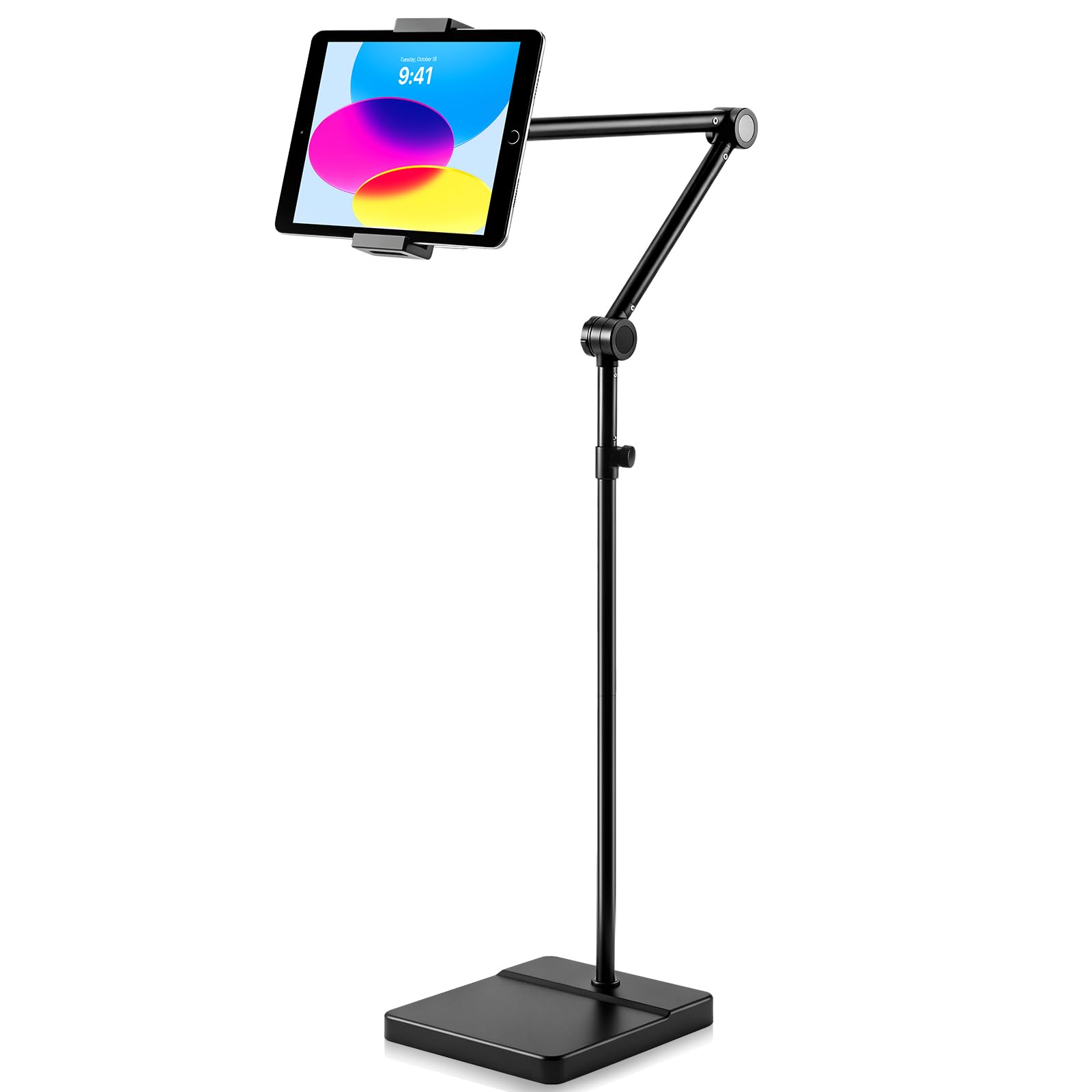 Tablet Bodenständer 360° drehbar, stabil, für Bett & Sofa, 4,9-9,8 Zoll | 2,5 kg Standfuß, höhenverstellbar, kratzfest, für Tablets, Smartphones, Kindle, 4,9-9,8 Zoll (schwarz)