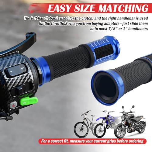 2PCS Motorcycle Grips Non-Slip,Stylish 1\" & 7/8\" Handlebar Grips,Aluminum Alloy & Rubber Dirt Bike Grip Motorcycle Accessories for Motorcycles Bicycles Off-Road Vehicles (Blue)