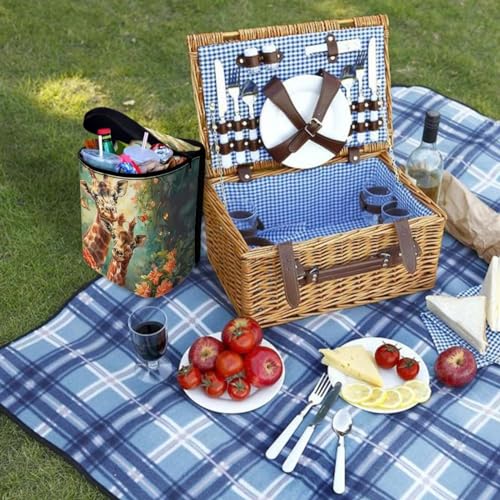 Image of Talayituse Giraffe Butterfly Flower Print Car Trash Can with Adjustable Straps, Foldable Car Trash Bag Bin Car Garbage Bag Multipurpose Storage Box for Vehicle Travel Camping Picnicing