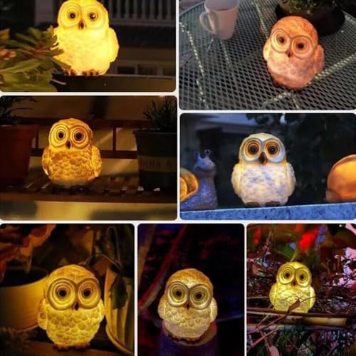 Image of XERGY Solar Powered Garden Decor Owl Resin Statue - Outdoor Decorative Lamp with Auto Dusk to Dawn Sensor, Waterproof Light for Lawn,Terrace & Balcony - Warm White (Brown)