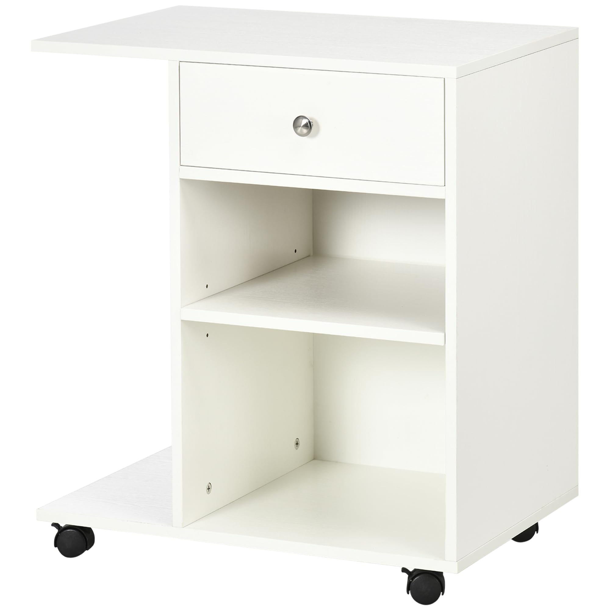 Vinsetto Armario para Impresora de Oficina Carro Multifuncional con Ruedas y Cajón 2 Compartimentos Estante Ajustable Soporte para CPU para Estudio 60x40x68,5 cm Blanco Veteado Madera
