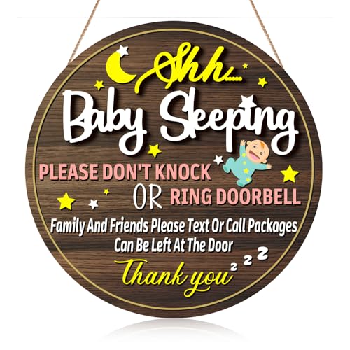 Letrero decorativo para bebé durmiendo, letrero para puerta de entrada con texto 'Baby Sleep No Solicitation Do Not Knock', letrero para no llamar a la puerta, letrero para no tocar la puerta