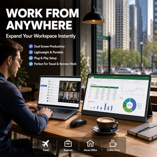 Image of 14 inch Portable Monitor 2.2K IPS External Screen, World Cup Viewing Display, Dual USB-C HDMI Monitor for Laptop, Phone, Gaming, Travel & Work