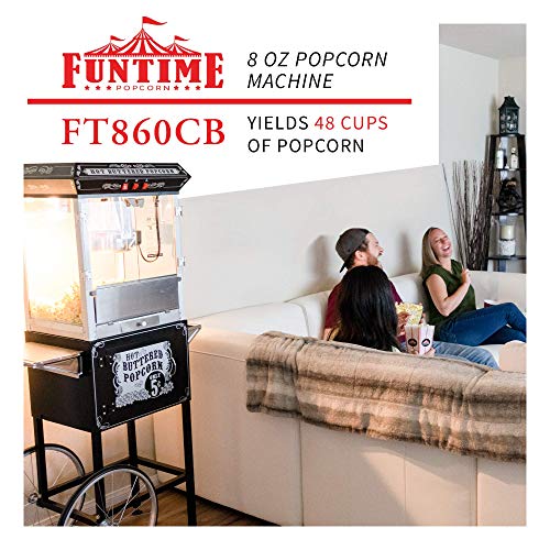 Image of Funtime FT860CB Antique Carnival-Style 8-Ounce Hot-Oil Popcorn Popper with Cart, Black