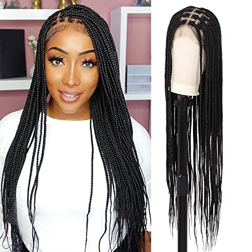 Brinbea 36" Full Lace Braided Wigs Knotless Box Braided Wigs With Baby Hair Hd Lace Front Braid Wigs For Women Full Handmade Black Synthetic Cornrow Braided Hair Wig #TOP3