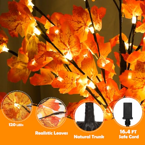 OUSHENG 6FT Artificial Lighted Maple Tree, 120 LED, Prelit Fall Decor - image 3