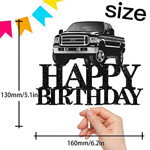 Pickup Truck Cake Topper Happy Birthday Theme Black Glitter Decor Picks For Kids Adult Birthday Party Decorations Supplies #TOP1