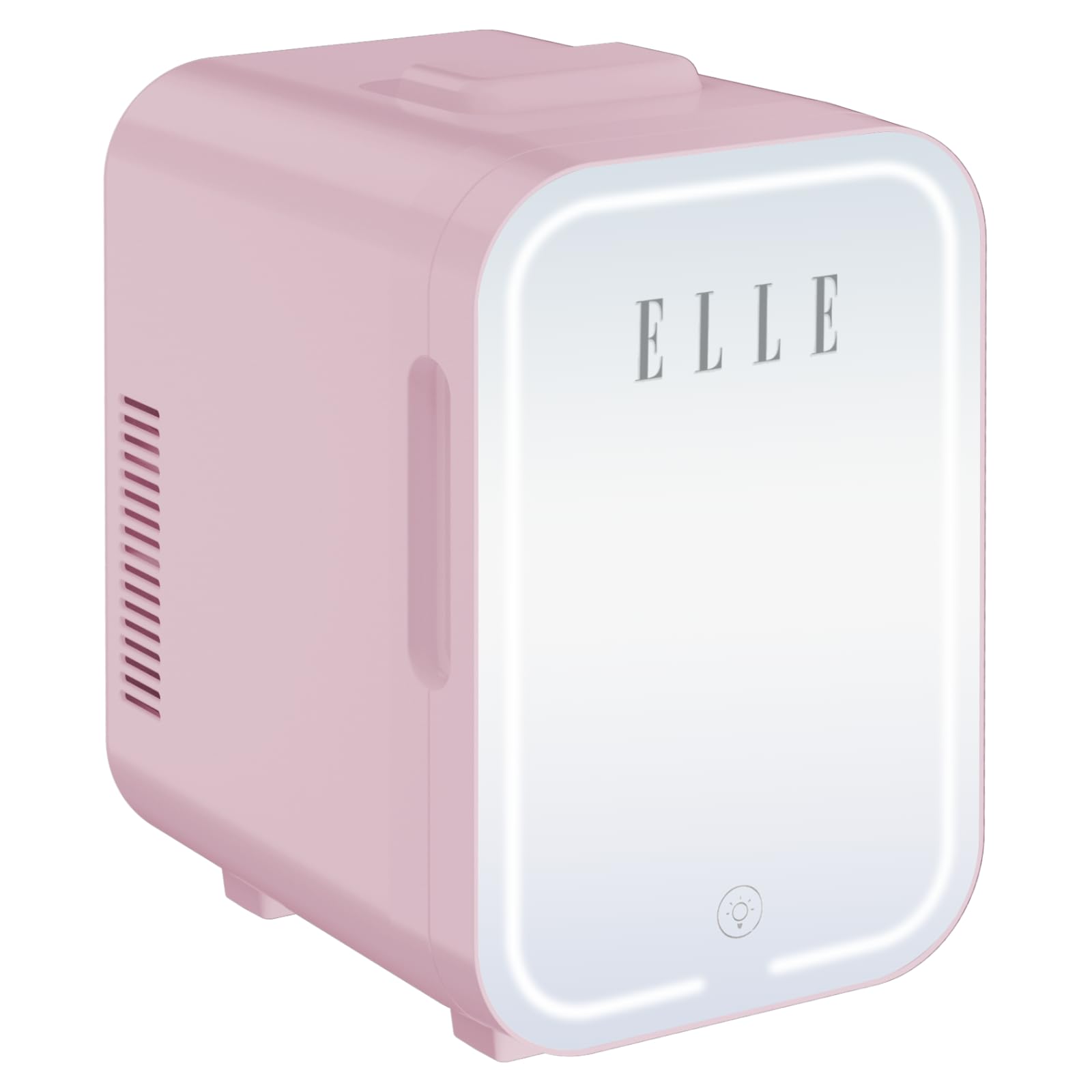 Photo 1 of ELLE 8L Mini Cooler Fridge with LED Makeup Mirror for Skincare & Cosmetic Storage Cooler & Warmer Removable Shelf Carrying Handle AC DC Power Options Small Refrigerator for Bedroom Car Office Pink