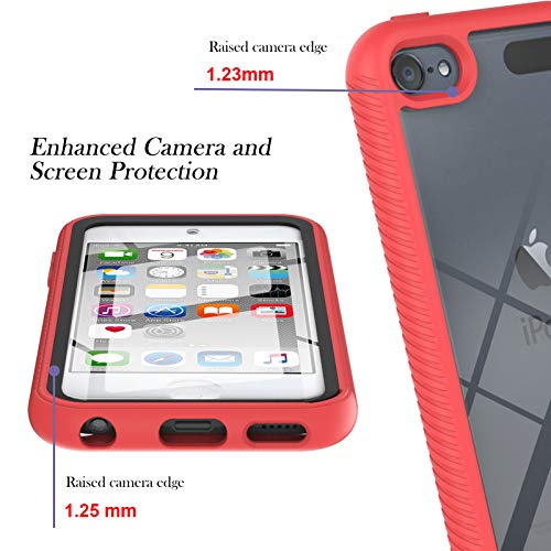 Folice Compatible With For Ipod Touch 5/6/7 Case, Folice Clear Full Body Coverage Rugged Case Protection With Transparent Built-In Screen Protector Case Cover For Apple Ipod Touch 5/6/7 (Red) #TOP4