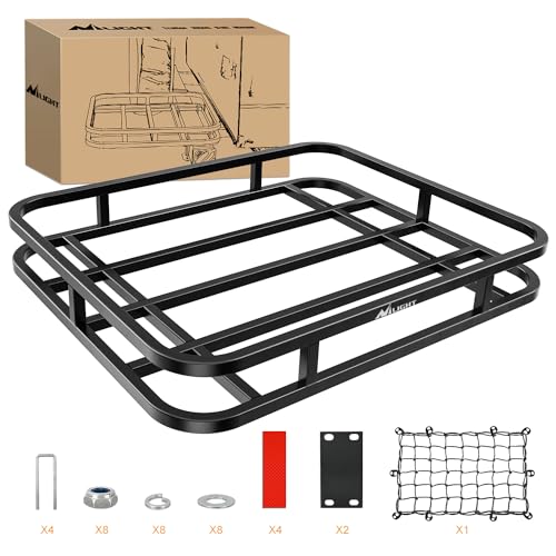 Nilight 32264 RV Bumper Mounted Cargo Rack Carrier with Net Fits 4-inch or 4-1/2-inch Bumpers Heavy Duty Luggage Holder Basket for RV Camping Traveling Capacity 350LBS