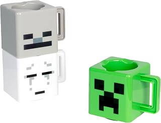 Minecraft Stacking Coffee Mugs, Set of 3, Creeper Skeleton and Ghast Cup Designs, Gift for Minecraft Gamers and Kids, 250 milliliters Capacity
