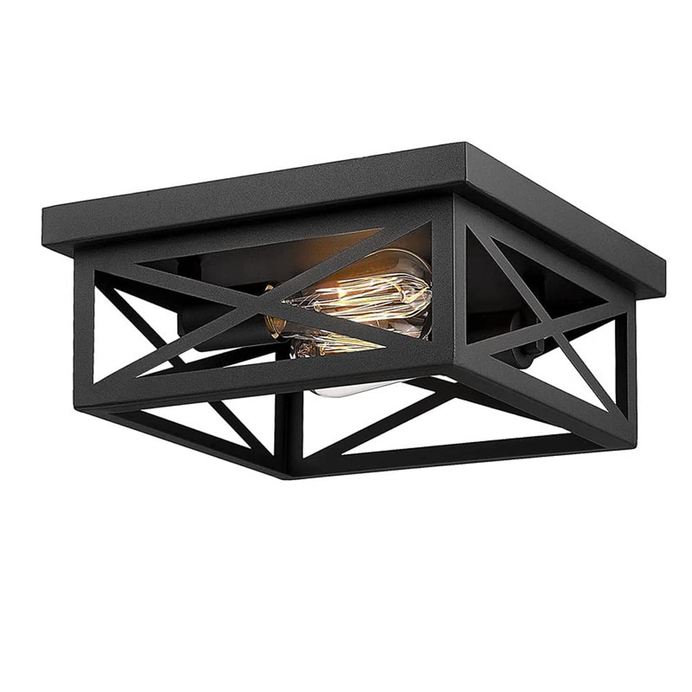 Lustre plafonnier fer noir pour éclairer une entrée sombre ou allée
