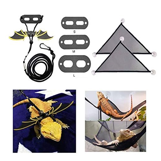 ADOGGYGO Bearded Dragon Lizard Leash Harness Hammock Set - 2 Pack Lizard Hammock Lounger + 3 Pack Bearded Dragon Harness for Bearded Dragon Reptiles (Classic Wing Leash&Hammock)