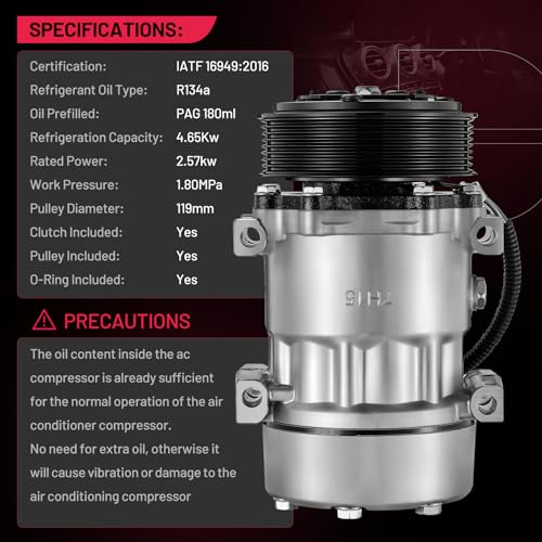 BDFHYK A/C Compressor with Clutch 60-02144NA Compatible with Kenworth C500, K270, K370, T170, T270, T370, T400, T2000, T300, T600A, T800, W900, K300, K100E, Compatible with Peterbilt 320, 385