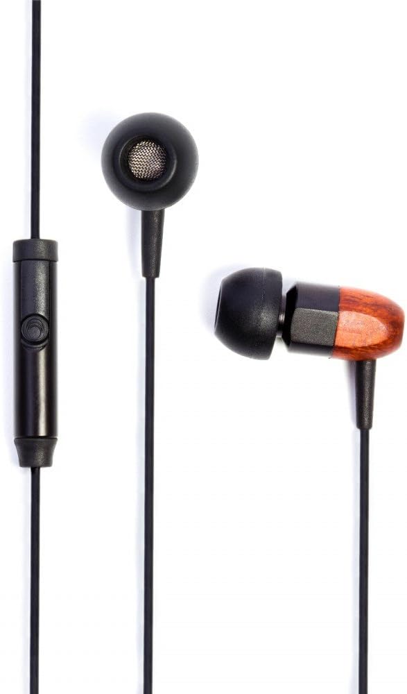 Thinksound ts02+mic 8mm Noise Isolating Wooden Headphone with universal 1 button microphone (Black/Chocolate)