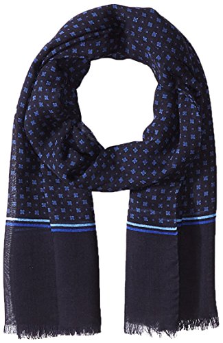 Hickey Freeman Men's Wool/Silk Printed Neat Scarf, navy, One Size