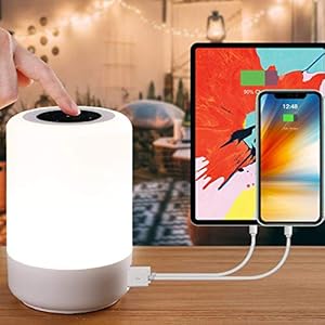 luce notturna bambini, Amouhom Lampada da comodino LED con 4 porte USB ricaricabili rapide – Lampada da tavolo dimmerabile per corridoi ufficio camera da letto soggiorno