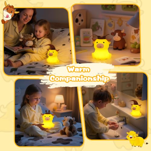 Image of OkiyiD Highland Cow Lamp, Dimmable Silicone Touch Night Light, Soft Glow Bedside Lamp for Bedroom or Desk Decor, Highland Cow Gifts, USB Powered with Gentle Illumination