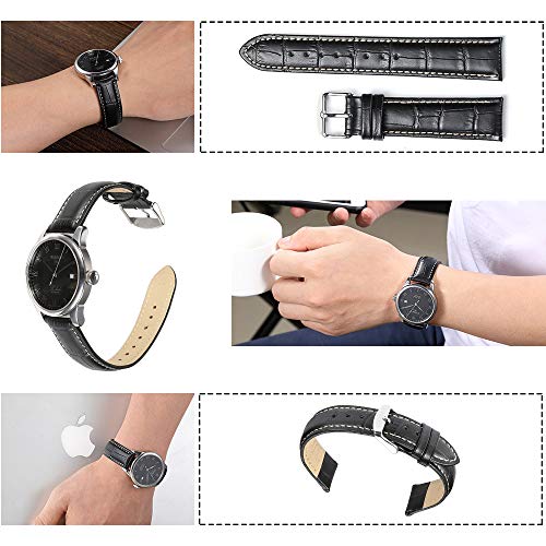iStrap Leather Watch band Alligator Grain Calfskin Replacement Strap Stainless Steel Buckle Bracelet for Men Women-18mm 19mm 20mm 21mm 22mm 24mm-Black Brown - Thumbnail 5