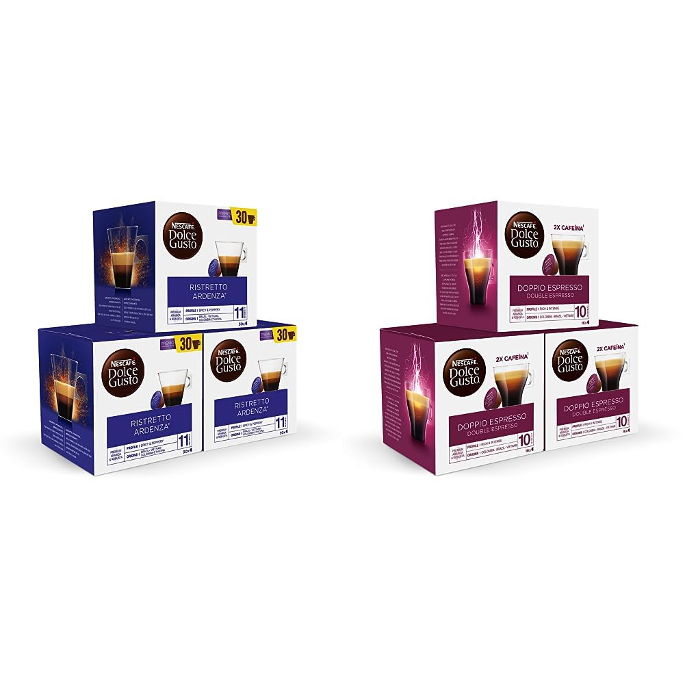 Dolce Gusto NESCAFÉ Ristretto Ardenza - x3 pack de 30 cápsulas - Total: 90 cápsulas & NESCAFÉ Doppio Espresso - x3 pack de 16 cápsulas - Total: 48 cápsulas