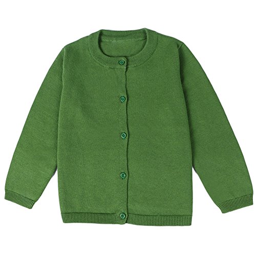 ASHERANGEL Little Girls Basic Crew Neck Solid Fine Knit Cardigan Sweaters Green 5T