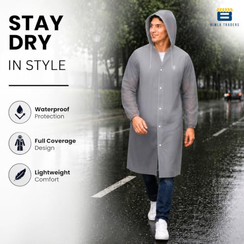 Image of Reusable EVA Hooded Raincoat| Transparent Waterproof Rain Wear for Men & Women | Elastic Full Sleeves | Front Button Design | Knee Length Free size