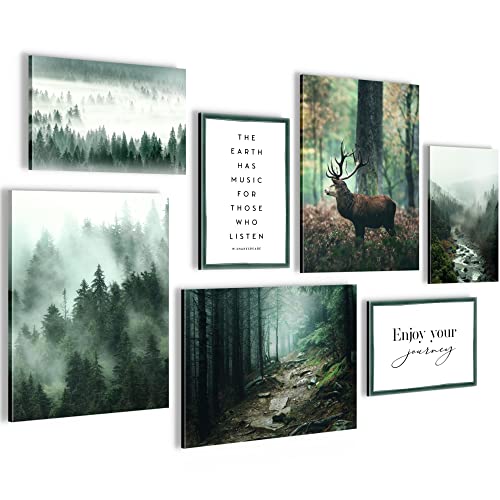 Novart Wandbilder Wald Hirsch - KOMPLETT AUFHÄNGFERTIG - Natur Grün...