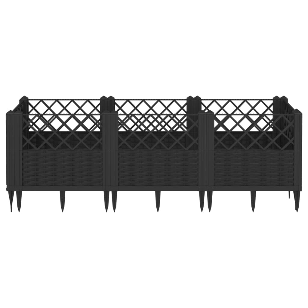 vidaXL Fioriera da Giardino con Picchetti Nera 123,5x43,5x43,5 cm PP