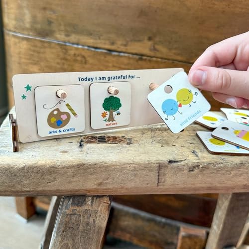 COTTON TWIST Gratitude Chart for Kids, Wooden Reflection and Thankfulness Board, Mindfulness Display with Tokens - Image 4