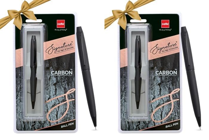 Cello Signature Carbon Ball Pen - Blue - Pack of 2 - Premium Writing Pens - Smooth Writing - Gifting Pens