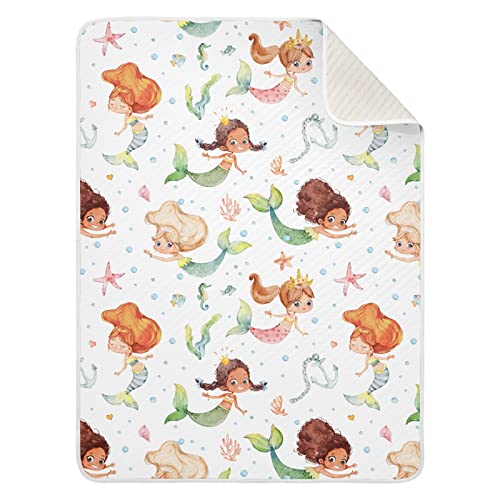 Image of Swaddle Blanket for Watercolor Mermaid Baby Receiving Blanket Muslin Baby Swaddles Soft Cotton Breathable Nursery Blankets for Unisex Boys and Girls 30x40 Inch