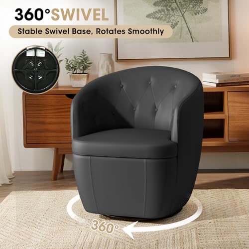 Image of Couchus 360 Swivel Leather Accent Chair, Modern Barrel Club Chair with Leather Upholstery and Sturdy Base, Comfortable Armchair for Living Room, Bedroom, Reading Nook