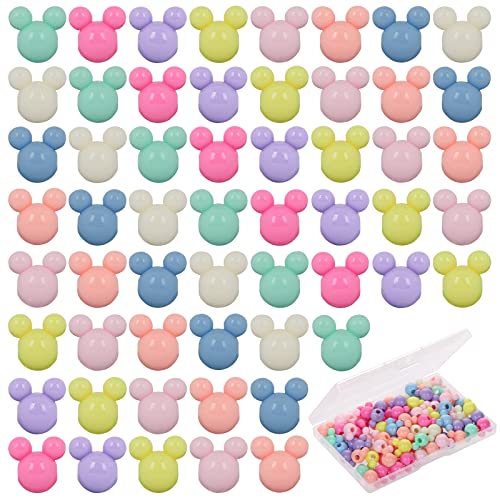 100 Pcs Mouse Head Beads UHOMENY Mouse Head Acrylic Beads Colorful Acrylic Mouse Beads Large Hole Mix Color Beads Pendants for DIY Bracelet Necklace Handmade Craft Making with Box