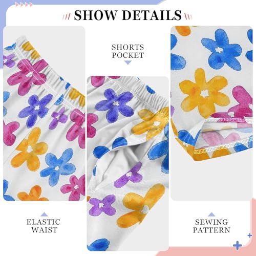 Pajama Pants Sleep Pants Soft Elastic Waist Pajama Lounge Pants Flower Color Tile Pattern for 6-14 Years Old4