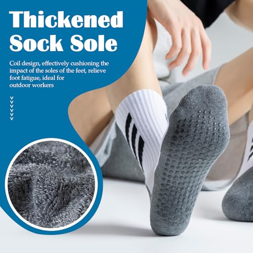 5 Pairs Mid-Calf Non-Slip Socks, Crew Grip Socks, Seamless Reinforced Toe & Heel for Durability and Resistance3