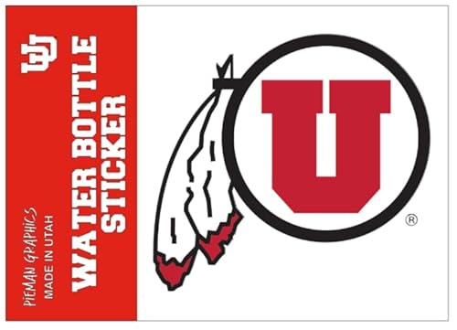 University of Utah Utes Circle and Feather Logo Water Bottle Sticker/Decal - Waterproof - Printed Vinyl - Perfect for Mugs