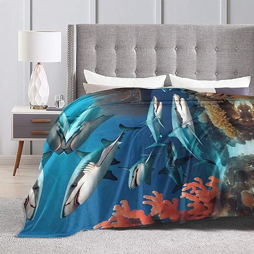 Couverture en micro polaire plaid léger pliable requin corail lit - 5