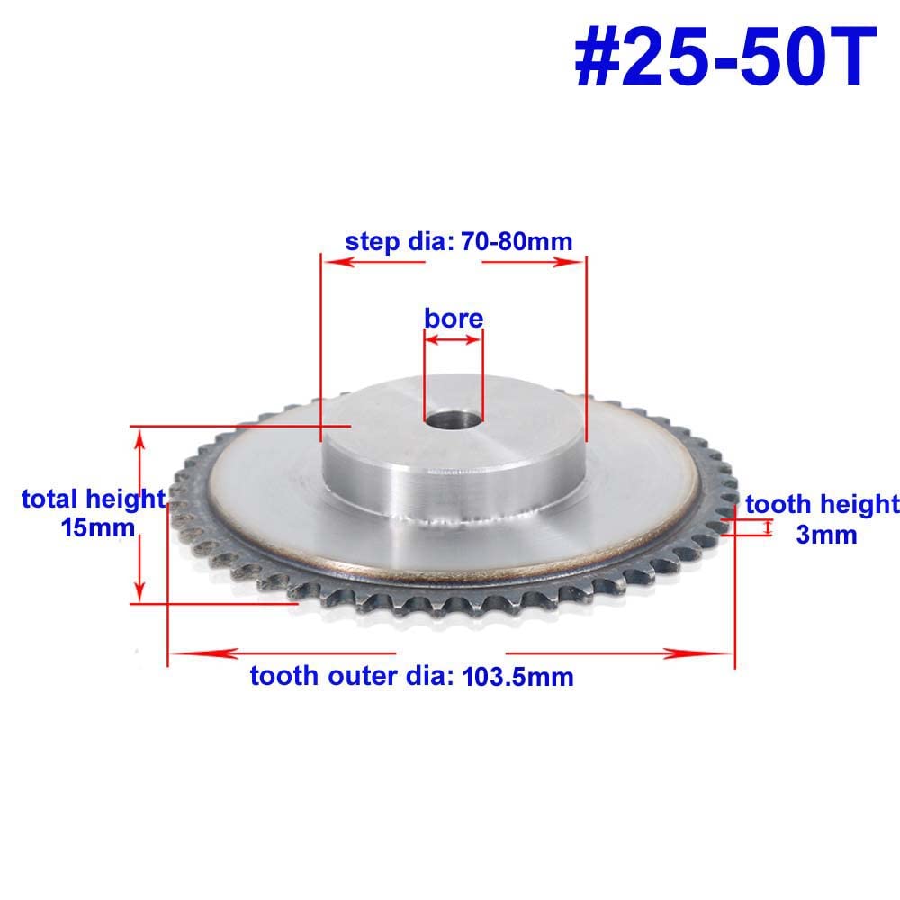 #25 Roller Chain Drive Sprocket 50 Teeth #25-50T 1/4" Pitch for #25H Roller Chain Without Set Screw Holes
