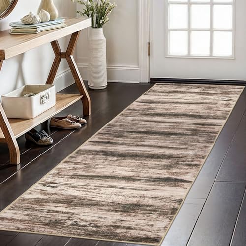 KOZYFLY Modern Abstract Hallway Runner Rug, 2x6 Washable Rug Runner Non-Slip Soft Kitchen Rugs, Print Distressed Blush Brown Carpet Runner for Entryway Bathroom Laundry Room Foyer