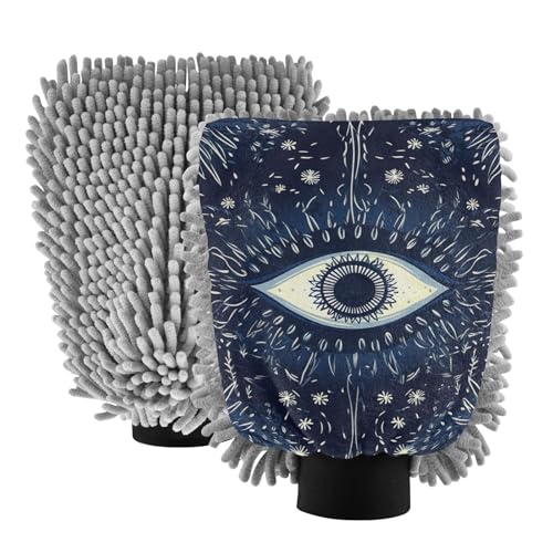 Hezely Blue Evil Eye Car Wash Mitt, 2PK Scratch Free Lint-Free for Car Washing and Detailing