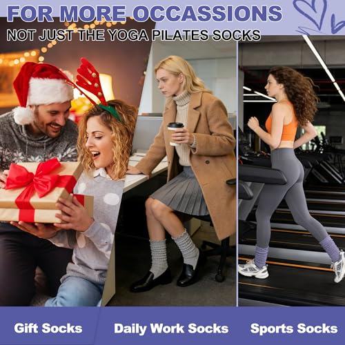Image of BISOUSOX Pilates Grip Socks for Women, Slouch Scrunch Non Slip Yoga Socks, Ankle Crew Socks for Home, Workout, Hospital
