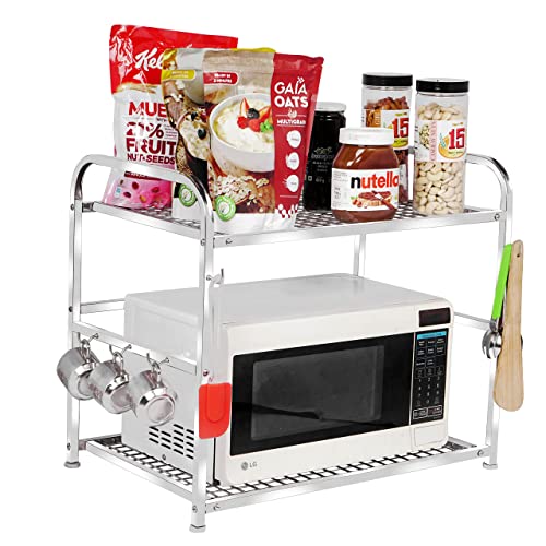Homify Stainless Steel 2 Shelf Microwave Or Oven Stand | Multipurpose Counter Top Standing 2 Tier Kitchen Rack | Kitchen Organizer