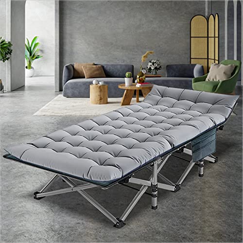 Aboron Folding Camping Cots For Adults, Double Layer 1200D Folding Sleeping Cots Bed, Heavy Duty Sleeping Cots, W/Carrying Bag, Removable Pad (75"(L) X28(W) X14(H), Gray&Blue) #TOP19