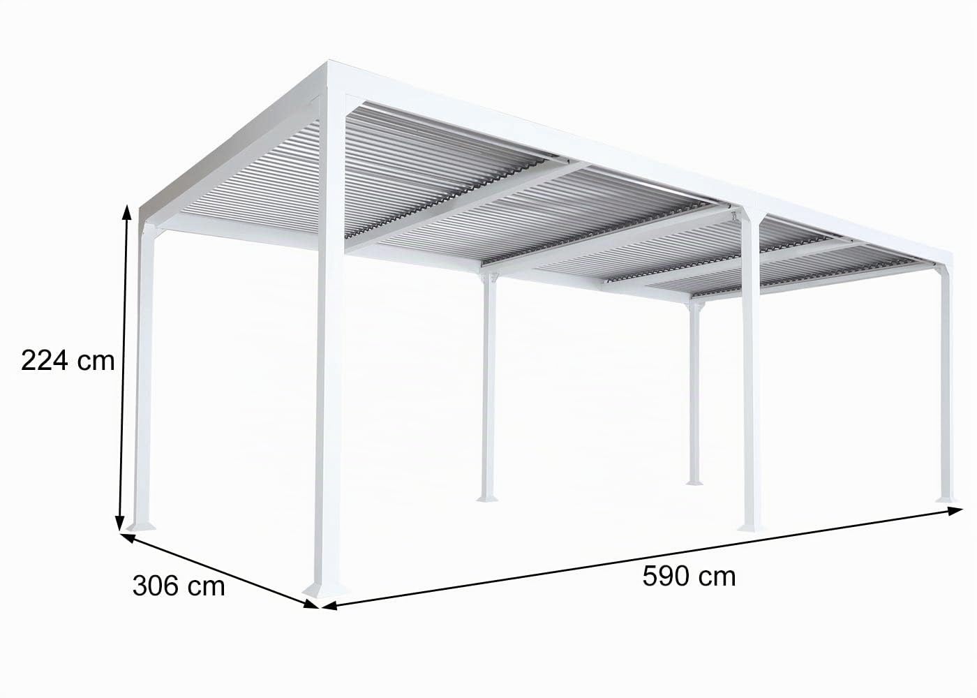 Pérgola cenador de aluminio Mendler, 3 x 6 m, techo de lamas ajustable, estructura robusta de metal de 8 cm, blanco