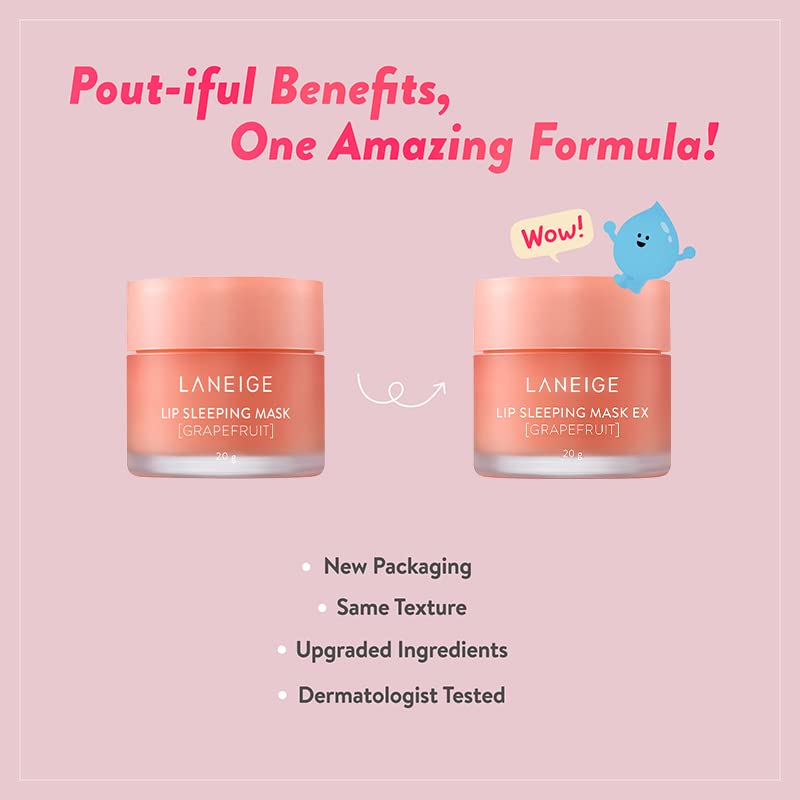 Image of Laneige Lip Sleeping Mask EX | Moisturizing Lip Treatment with Vitamin C + Shea Butter for Soft Hydrated Lips | Overnight Repair | Lip Balm For Dry Chapped Lips| Lasting Hydration | GrapeFruit |20Gm