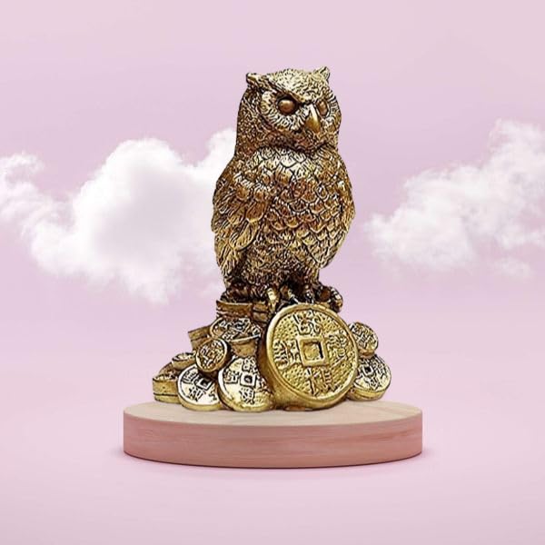 Image of INARA Creation Owl Statue /Idol /Showpiece for Good Luck and Prosperity Showpiece for Car Dashboard and Home Decor (Gold), 6 cm, 5 cm