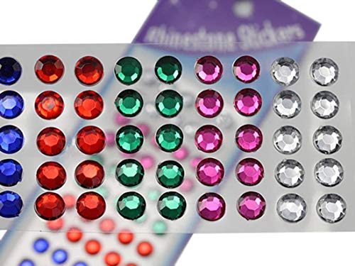 Self Adhesive Acrylic Rhinestones Plastic Face Gems Stick On Body Jewels for DIY Cards and Invitations Crafts Bling Sticker - 5 Sheets - 250PCS (8mm Assorted Rounds)