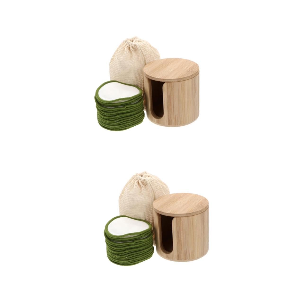CALLARON 2 Sätze Wiederverwendbare Make Up Pads aus Bambusfaser Teiliges Abschminkpads Baumwollnetz Bambusbehälter für Sanfte Gesichtsreinigung und Makeup Entfernung für Hauttypen