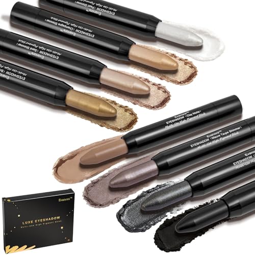 Evanora 8Color Eyeshadow Stick Set Matte Shimmer Eye Shadow Pencil Makeup Kit Silky Smooth,...