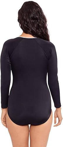 Miniatura 3 de Reebok Traje de baño de manga larga para mujer, con cremallera frontal y cremallera frontal